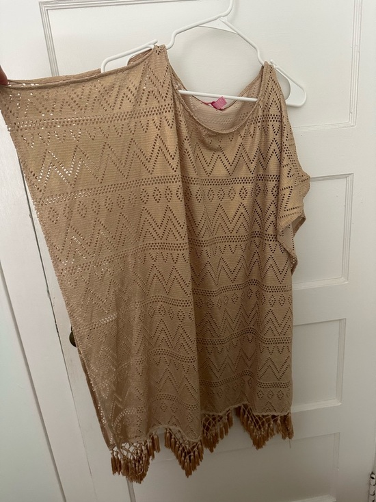 Lilly Pulitzer Jerrica Gold Foil Crochet Fringe Tunic (Kaftan) Great Condition! - Picture 3 of 10